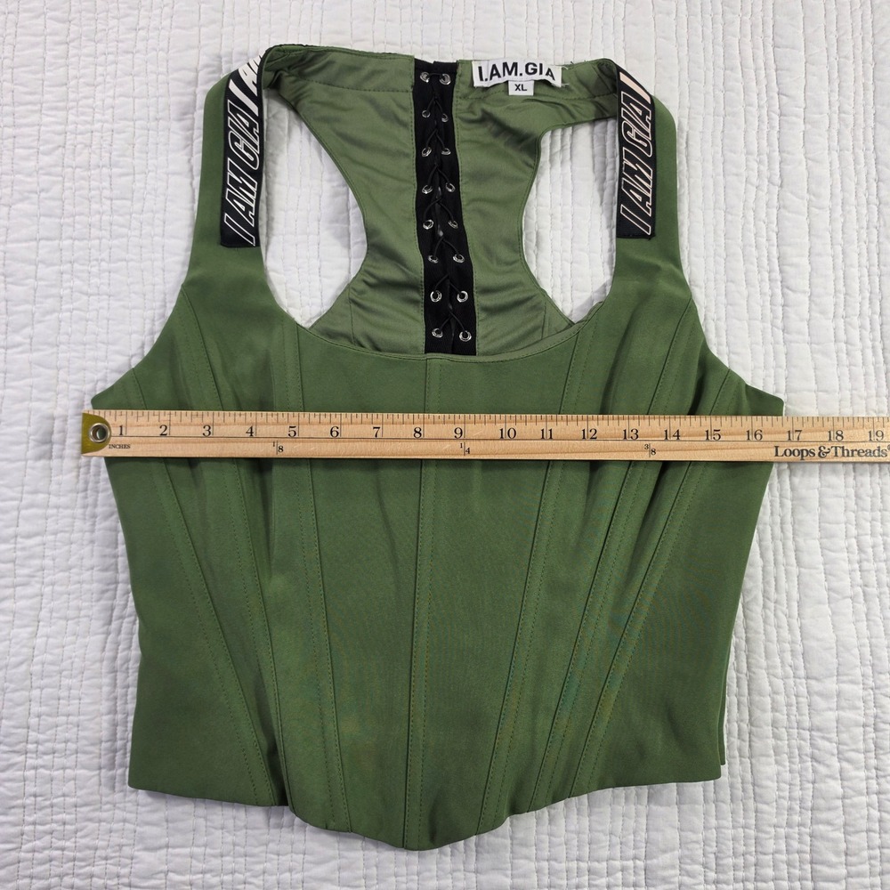 I.AM.GIA Corset Tank Top Women XL Green NWOT Lace Up Racerback Bodice - Picture 4 of 10
